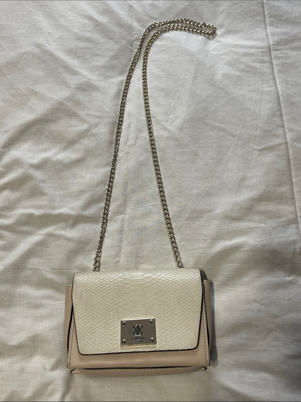 Guess Cream Snake-Texture Chain Crossbody Bag
